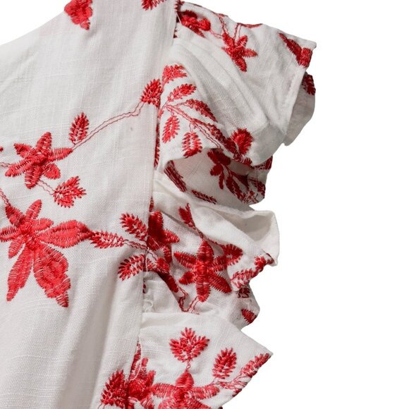 SKYLAR ROSE Women’s Top Cotton Linen Look Floral Embroidered Peplum Waist Size M - Picture 7 of 11